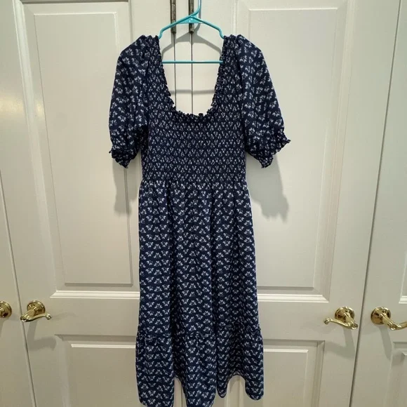 Hill House Louisa Crepe Navy Posy Nap Dress - Picture 3 of 4